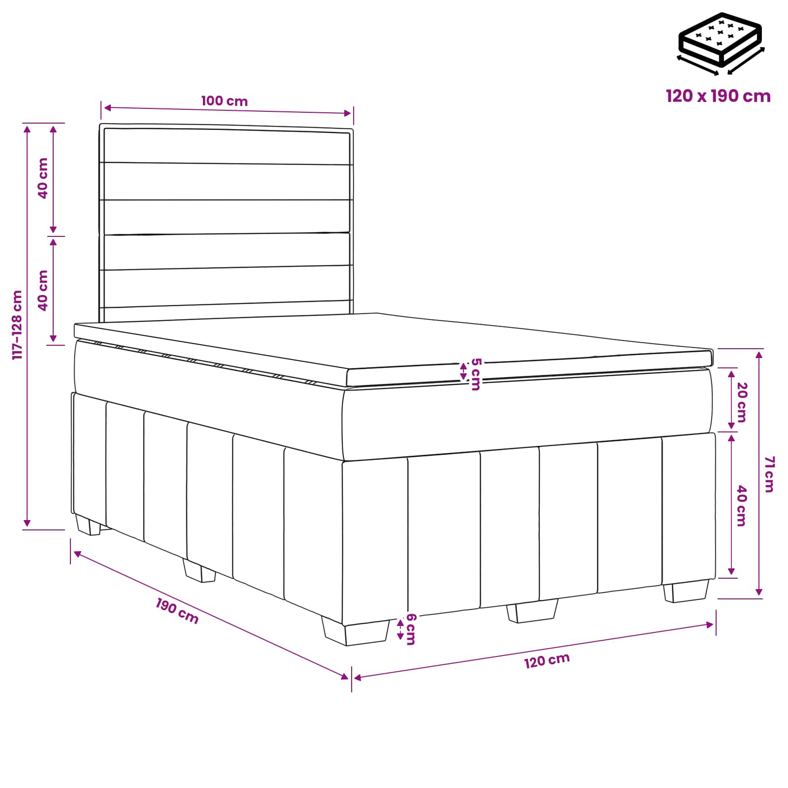LED Boxspring Bed met Matras Crèmekleurig 120 x 190 cm Stof is nu te koop bij PeponiXL, paradijselijk wonen!
