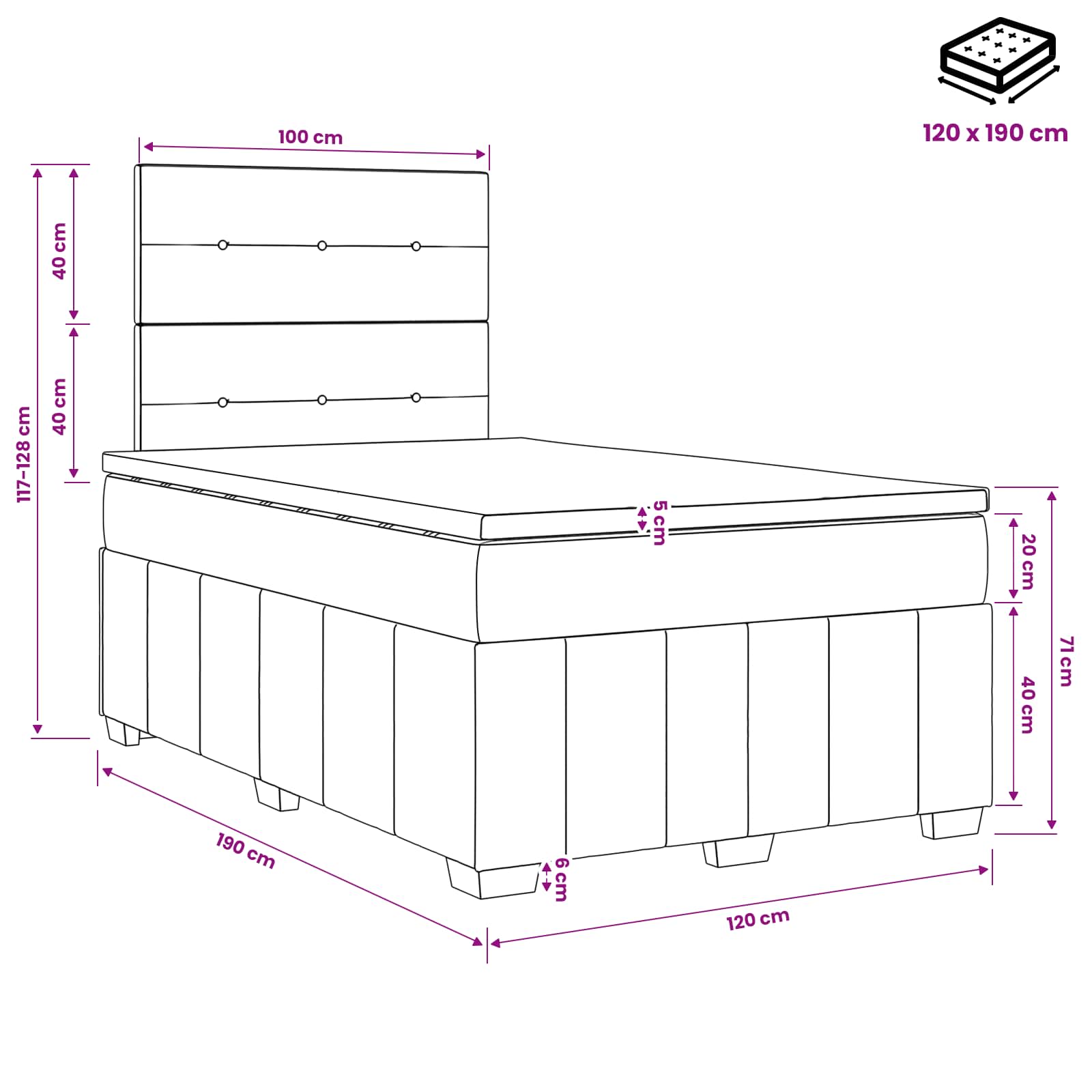 LED Boxspring Bed met Matras Crèmekleurig 120 x 190 cm Stof is nu te koop bij PeponiXL, paradijselijk wonen!