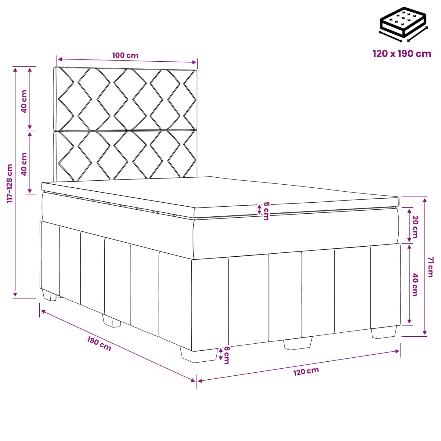 LED Boxspring Bed met Matras Lichtgrijs 120 x 190 cm Stof is nu te koop bij PeponiXL, paradijselijk wonen!