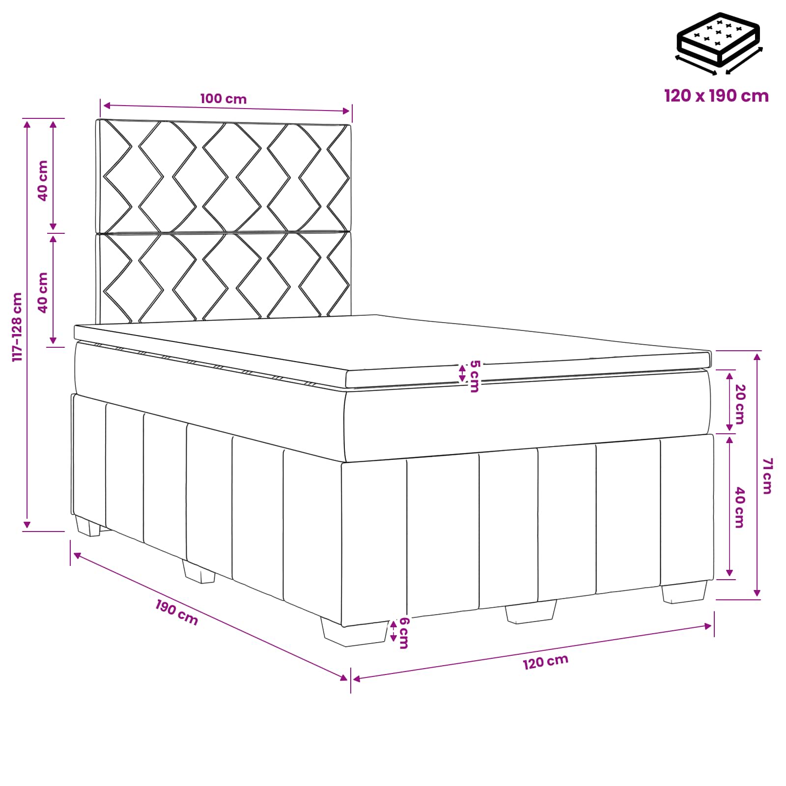 LED Boxspring Bed met Matras Lichtgrijs 120 x 190 cm Stof is nu te koop bij PeponiXL, paradijselijk wonen!