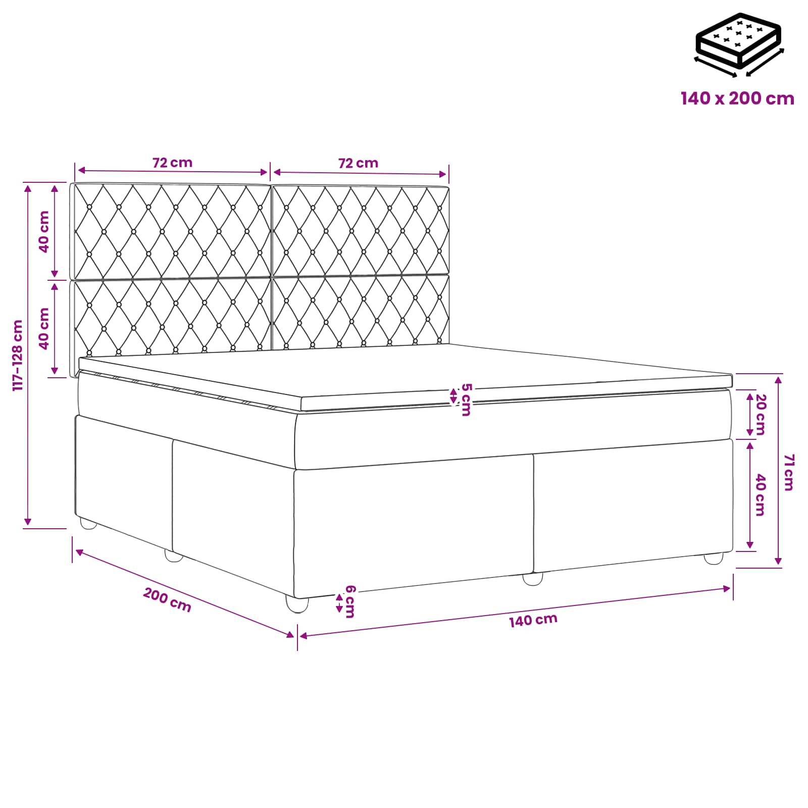 LED Boxspring Bed met Matras Blauw 140 x 200 cm Fluweel is nu te koop bij PeponiXL, paradijselijk wonen!