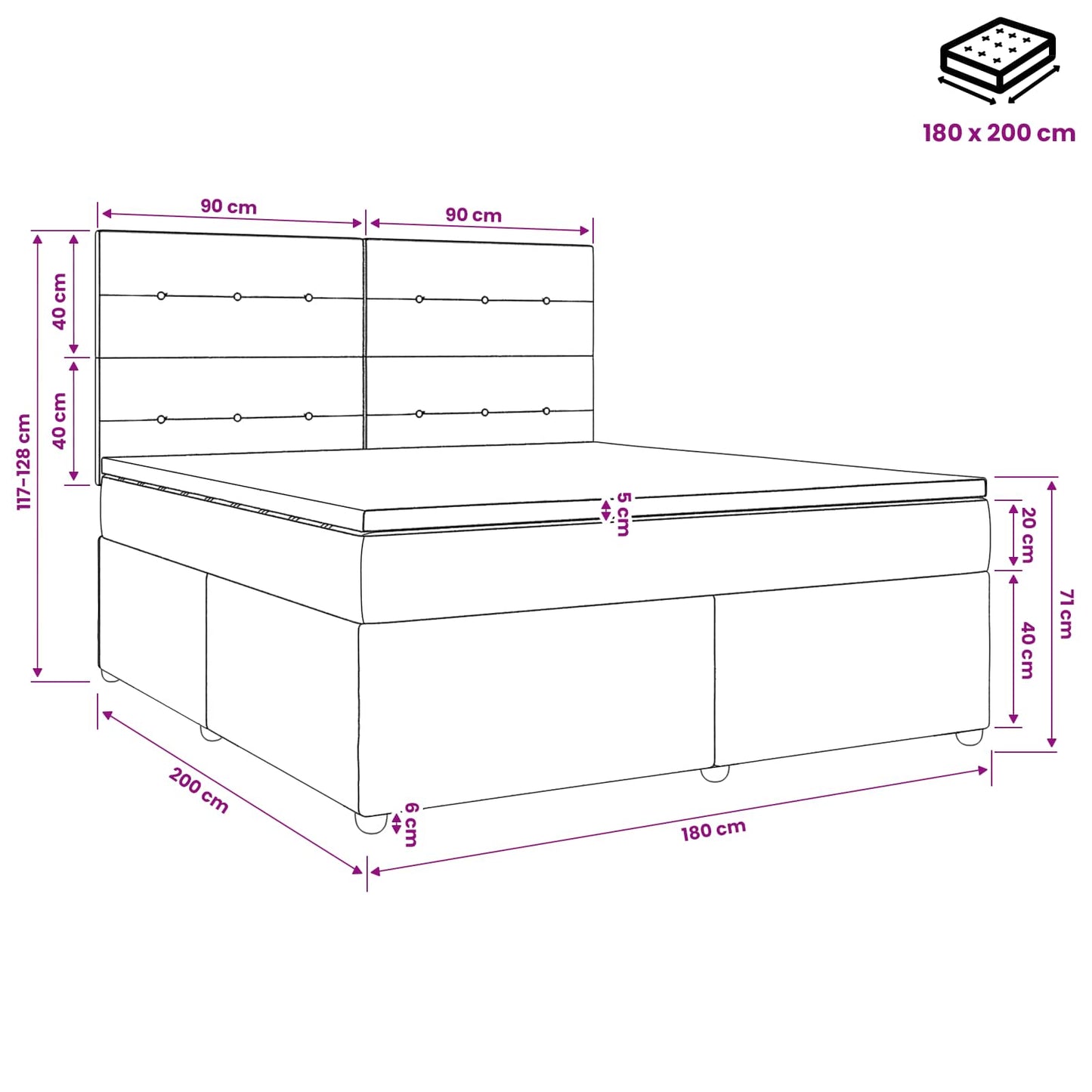 LED Boxspring Bed met Matras Roze 180 x 200 cm Fluweel