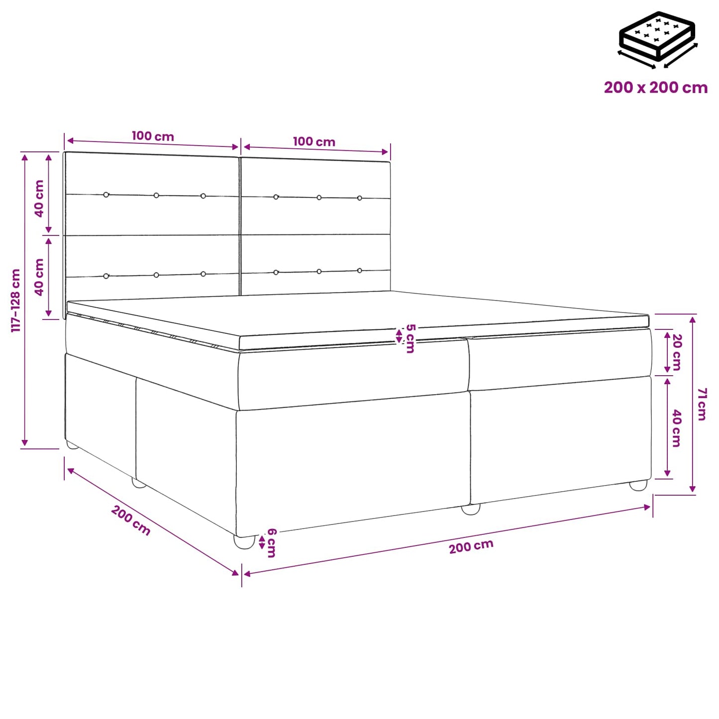 LED Boxspring Bed met Matras Roze 200 x 200 cm Fluweel