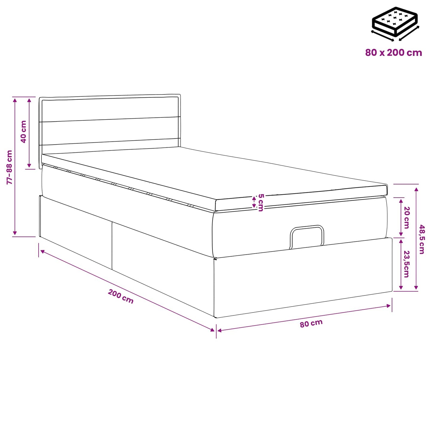 Ottoman bed met matras met hoofdeinde Taupe 80 x 200 cm Stof
