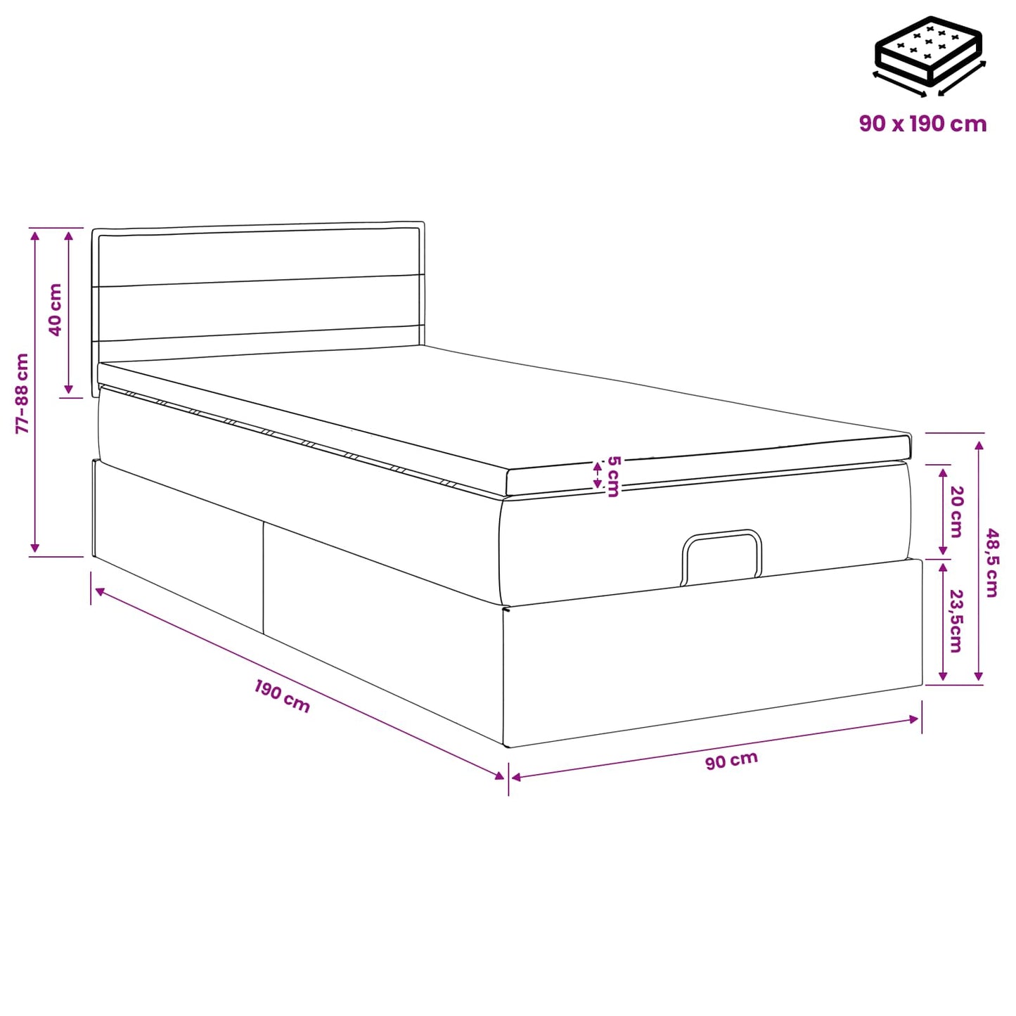 Ottoman bed met matras Crèmekleurig 90 x 190 cm Stof