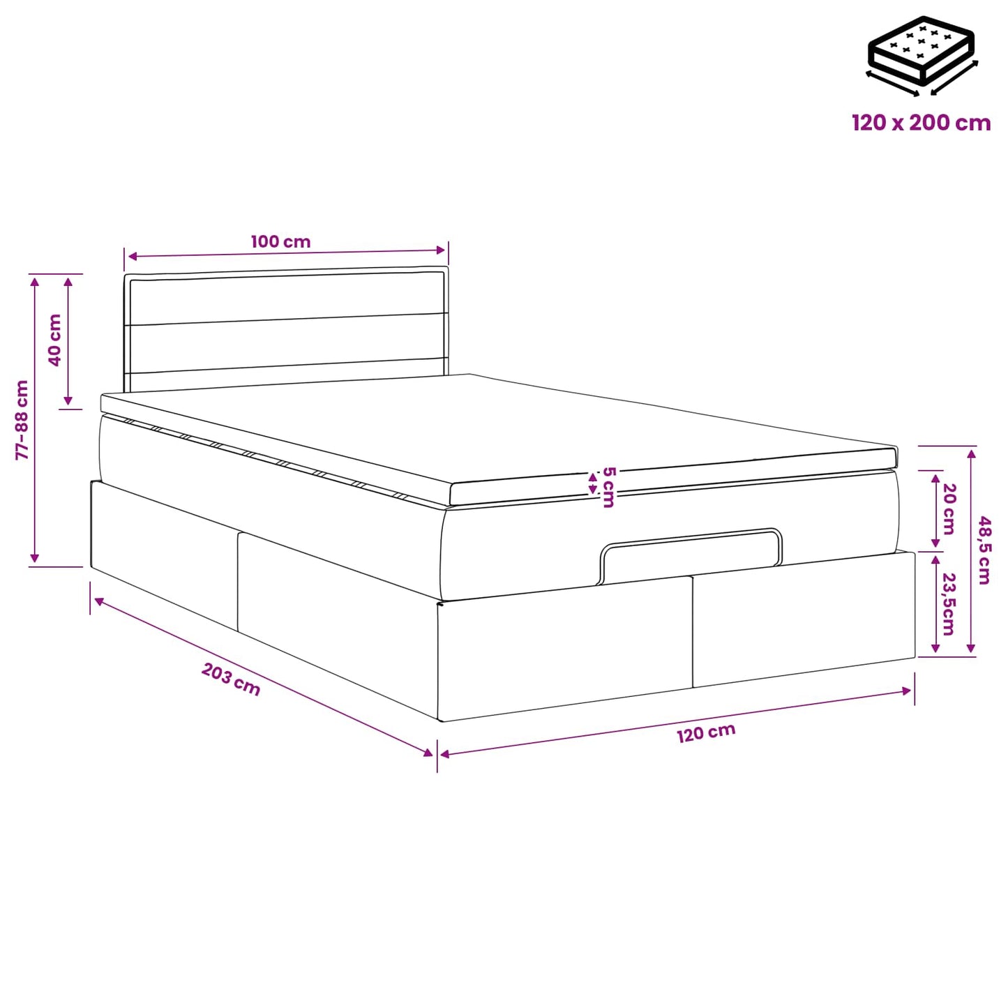 Ottoman bed met matras met hoofdeinde Blauw 120 x 200 cm Stof