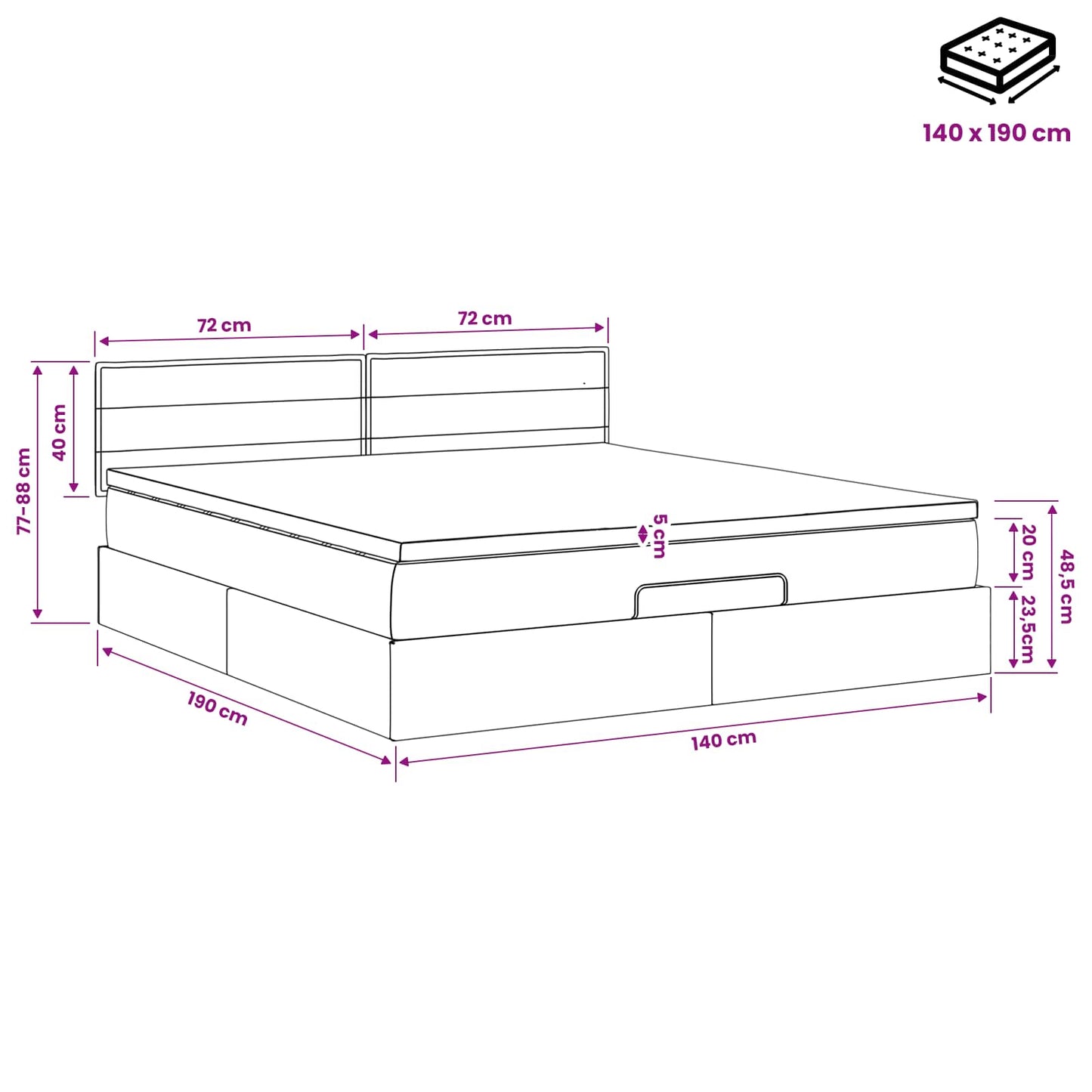 Ottoman bed met matras Lichtgrijs 140 x 190 cm Stof