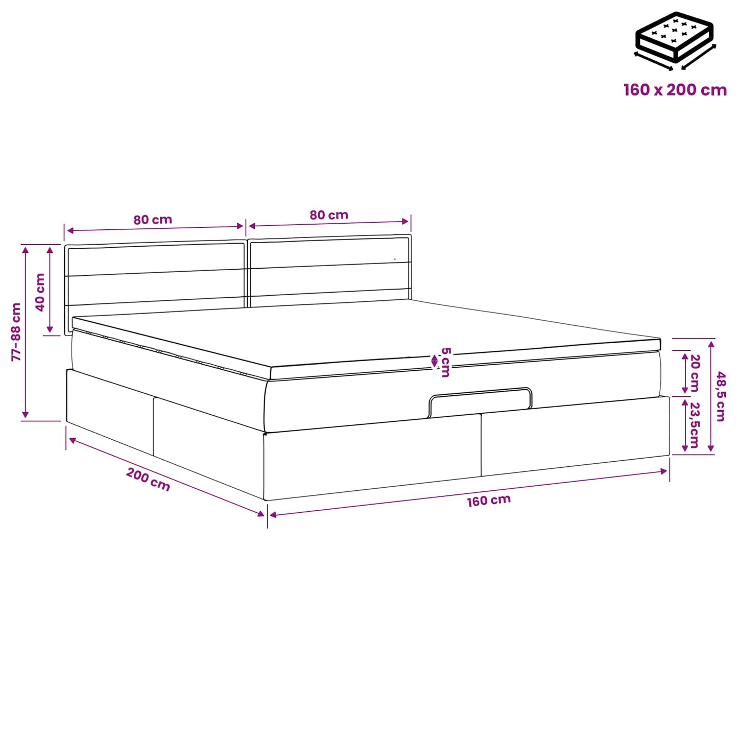 Ottoman bed met matras Lichtgrijs 160 x 200 cm Stof