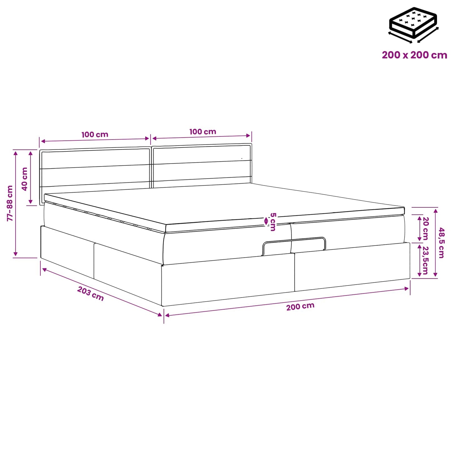 Ottoman bed met matras Lichtgrijs 200 x 200 cm Stof