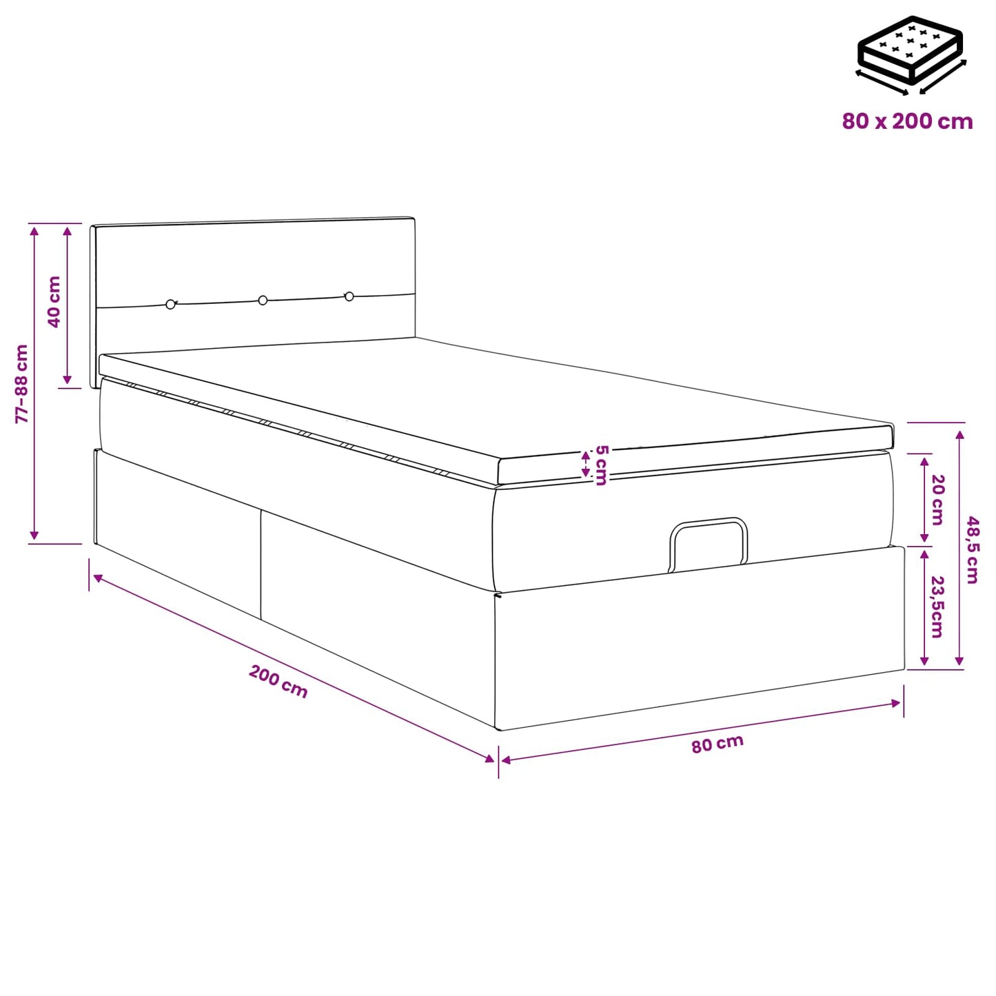 Ottoman bed met matras Donkerbruin 80 x 200 cm Stof