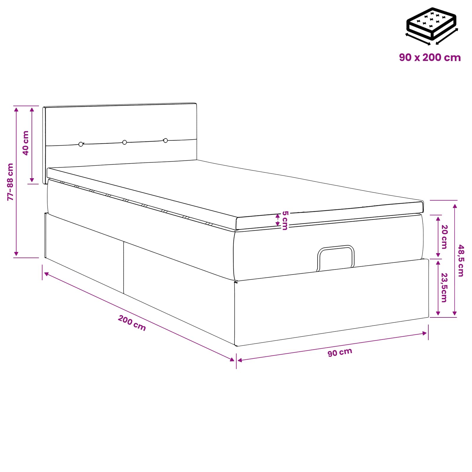 Ottoman bed met matras met hoofdeinde Blauw 90 x 200 cm Stof is nu te koop bij PeponiXL, paradijselijk wonen!
