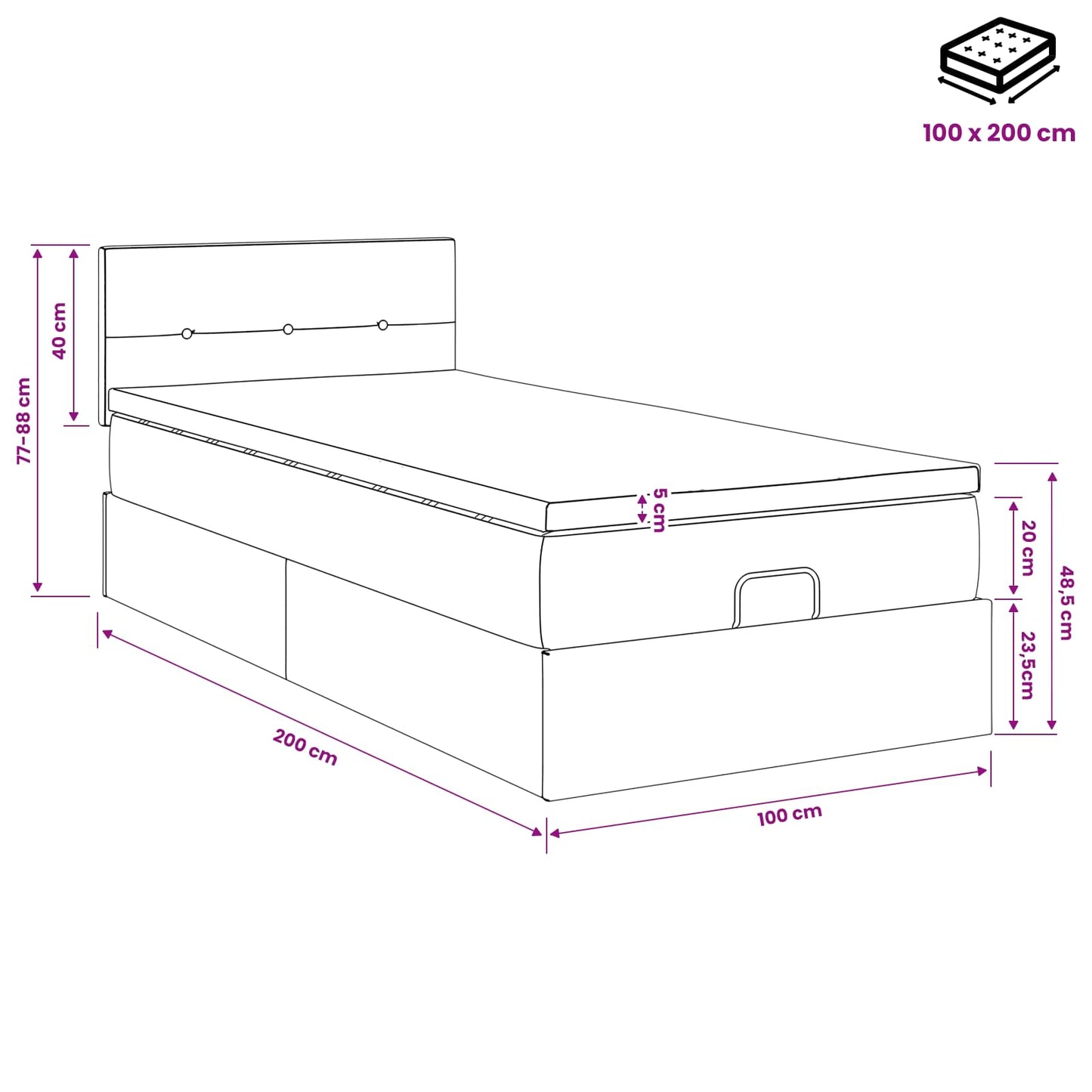 Ottoman bed met matras met hoofdeinde Blauw 100 x 200 cm Stof
