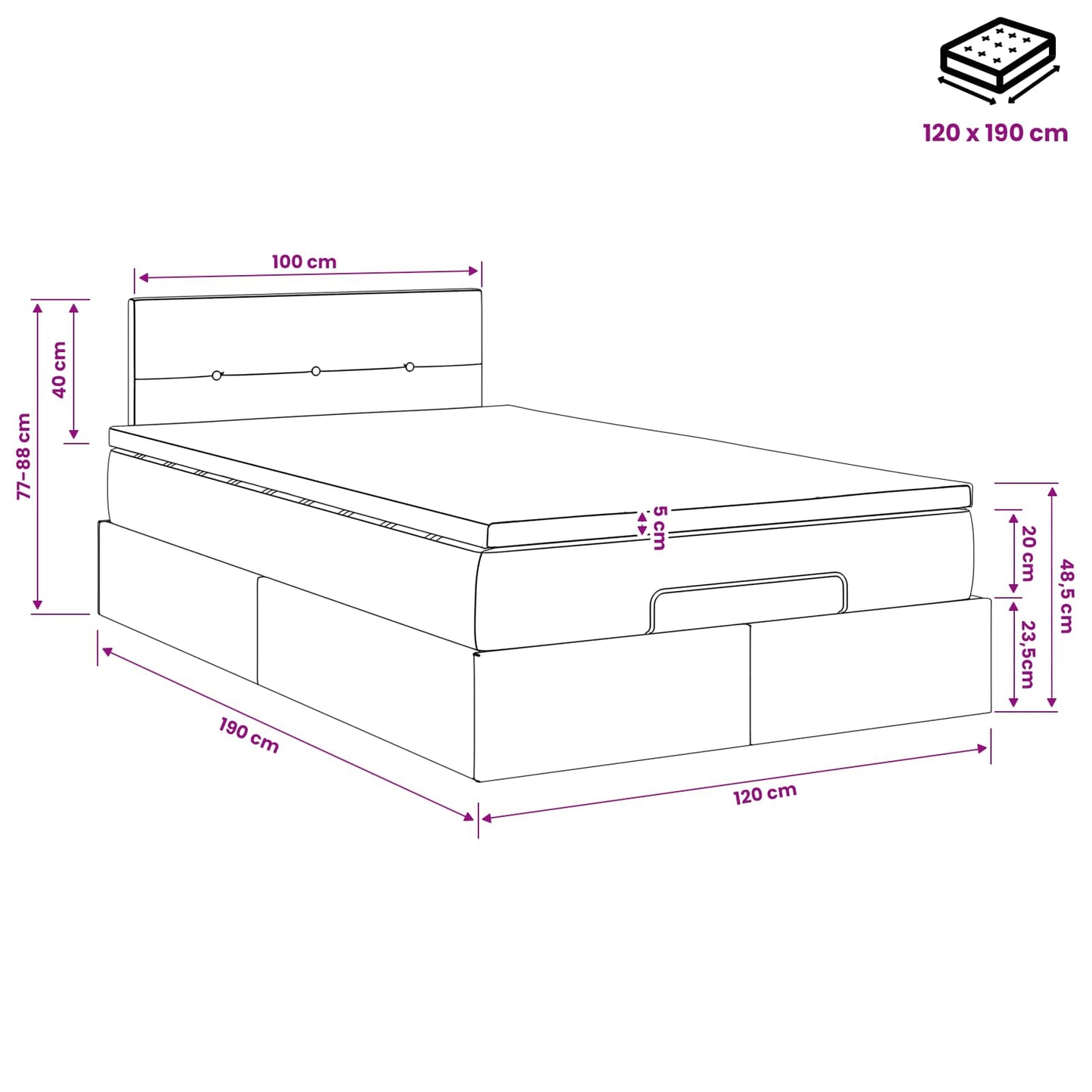 Ottoman bed met matras met hoofdeinde Blauw 120 x 190 cm Stof