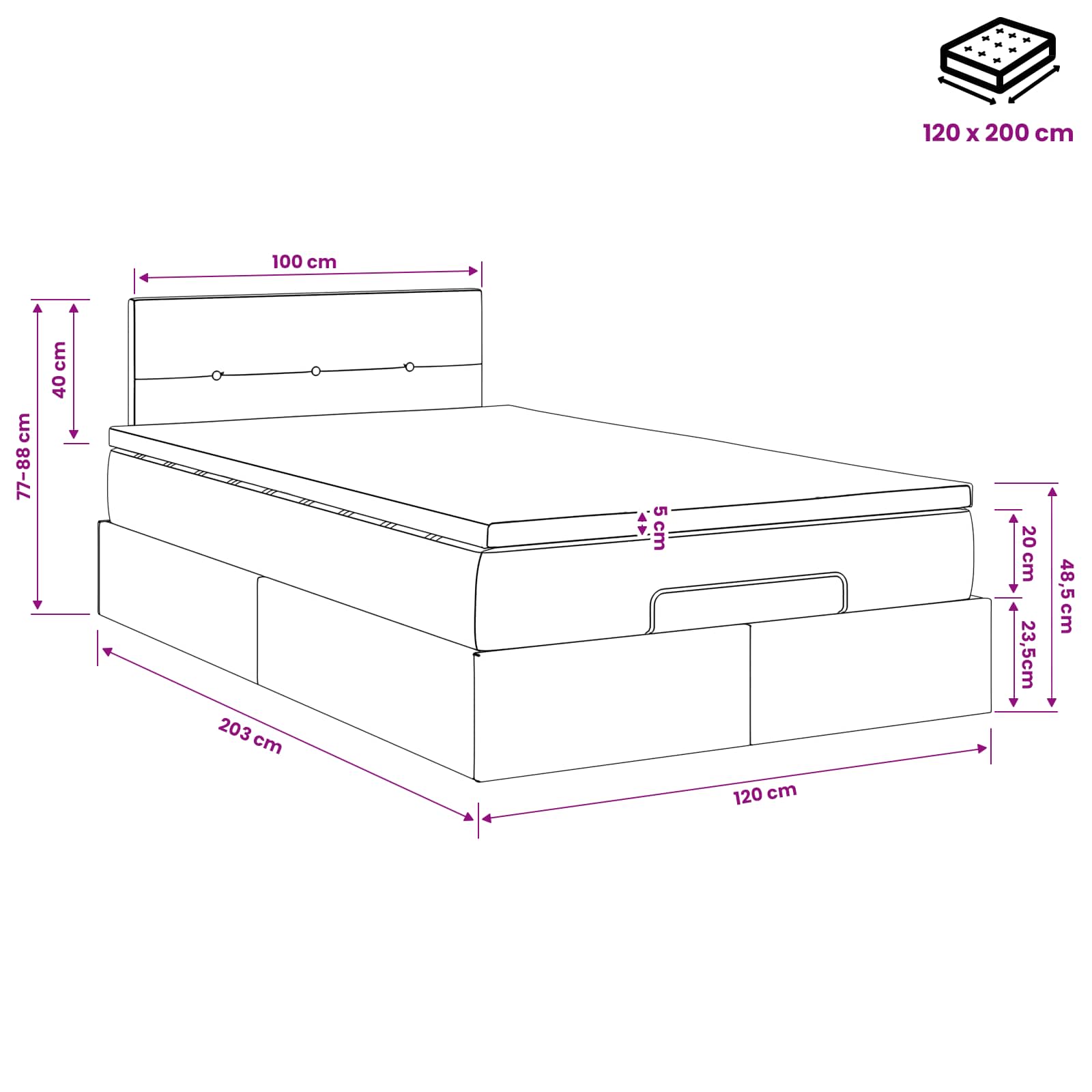 Ottoman bed met matras met hoofdeinde Blauw 120 x 200 cm Stof is nu te koop bij PeponiXL, paradijselijk wonen!