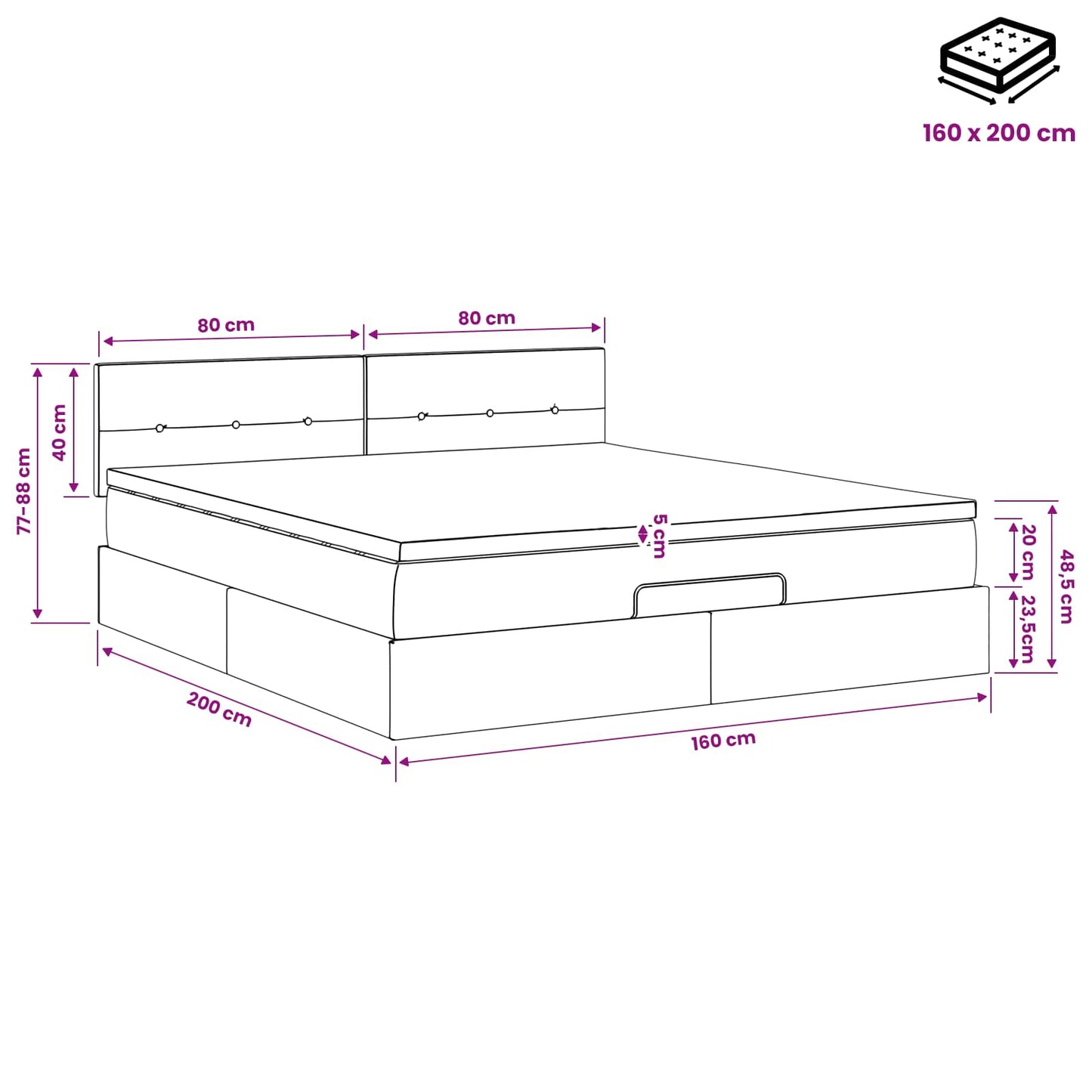 Ottoman bed met matras met hoofdeinde Zwart 160 x 200 cm Stof