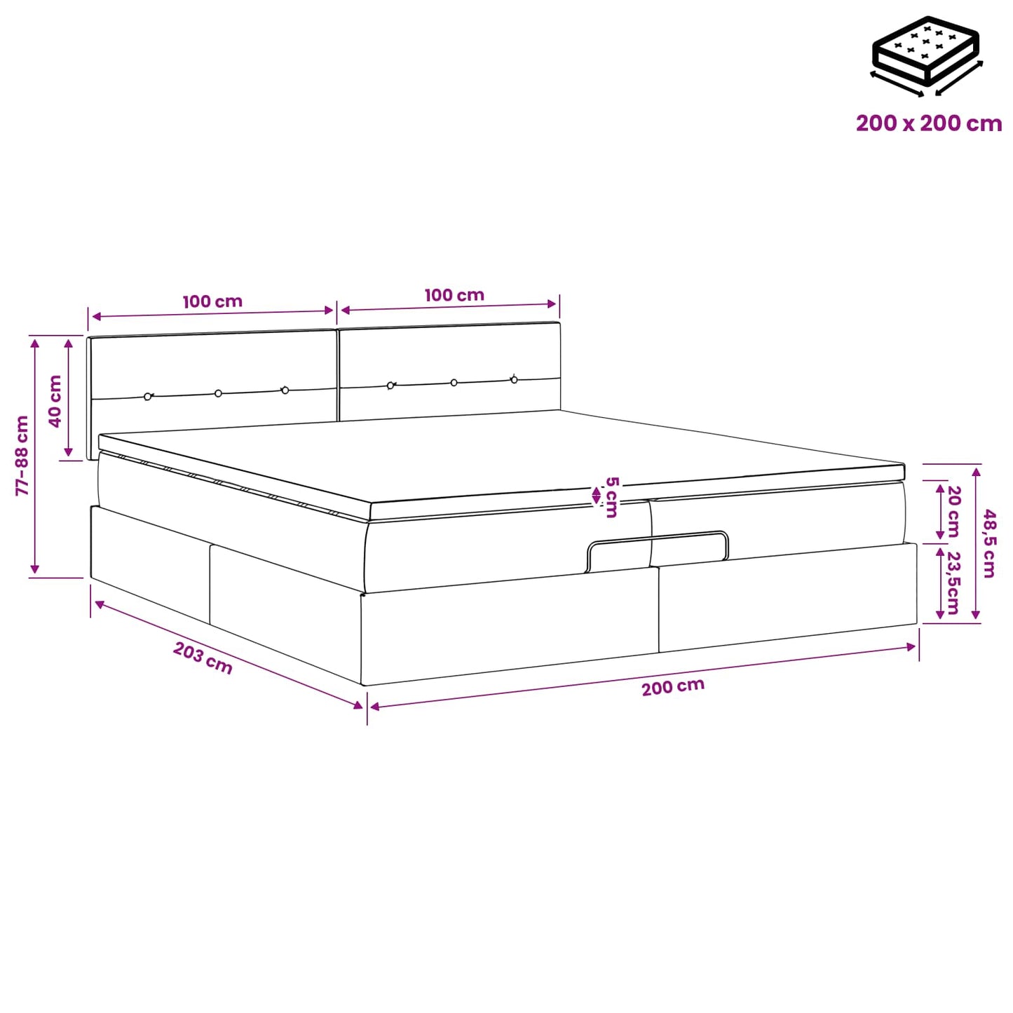 Ottoman bed met matras Crèmekleurig 200 x 200 cm Stof