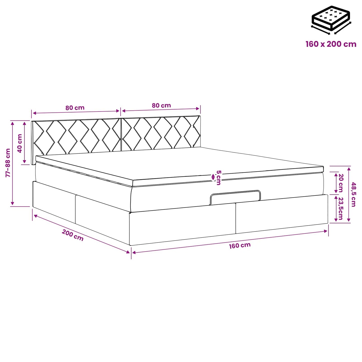 Ottoman bed met matras Donkergrijs 160 x 200 cm Stof