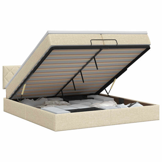Ottoman bed met matras Crèmekleurig 200 x 200 cm Stof is nu te koop bij PeponiXL, paradijselijk wonen!