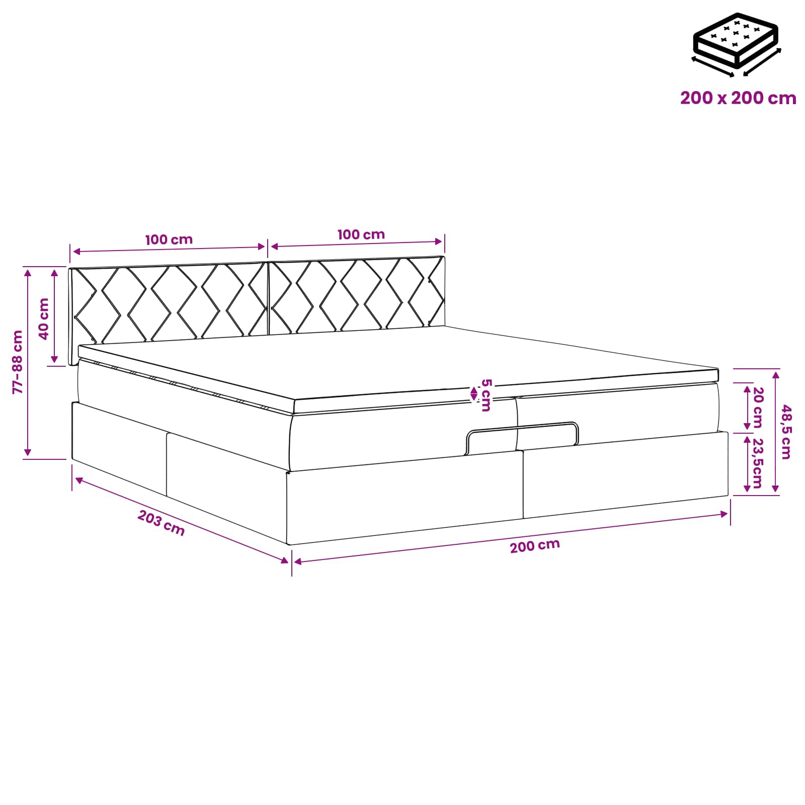 Ottoman bed met matras Crèmekleurig 200 x 200 cm Stof is nu te koop bij PeponiXL, paradijselijk wonen!
