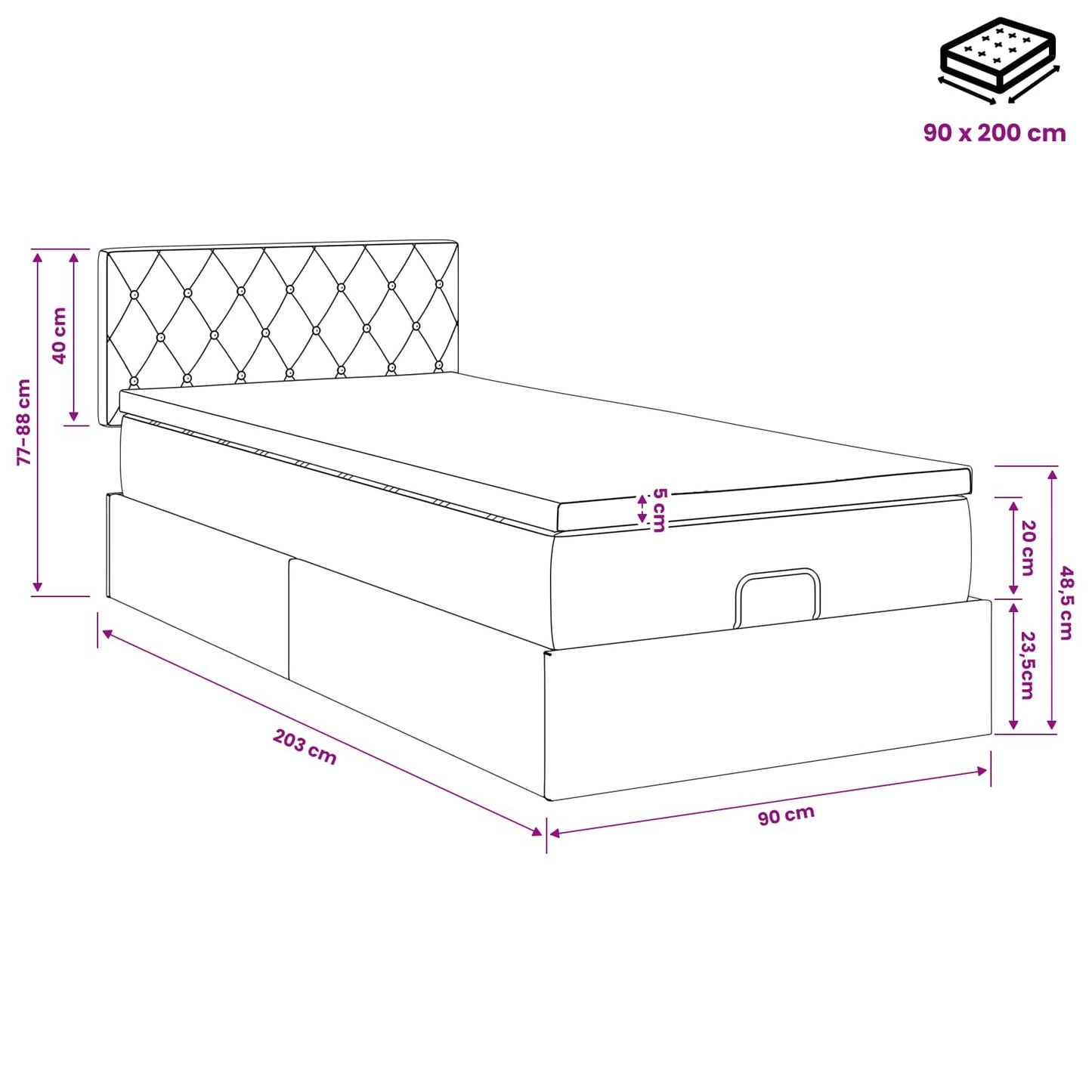 Ottoman bed met matras Donkergroen 90 x 200 cm Fluweel is nu te koop bij PeponiXL, paradijselijk wonen!