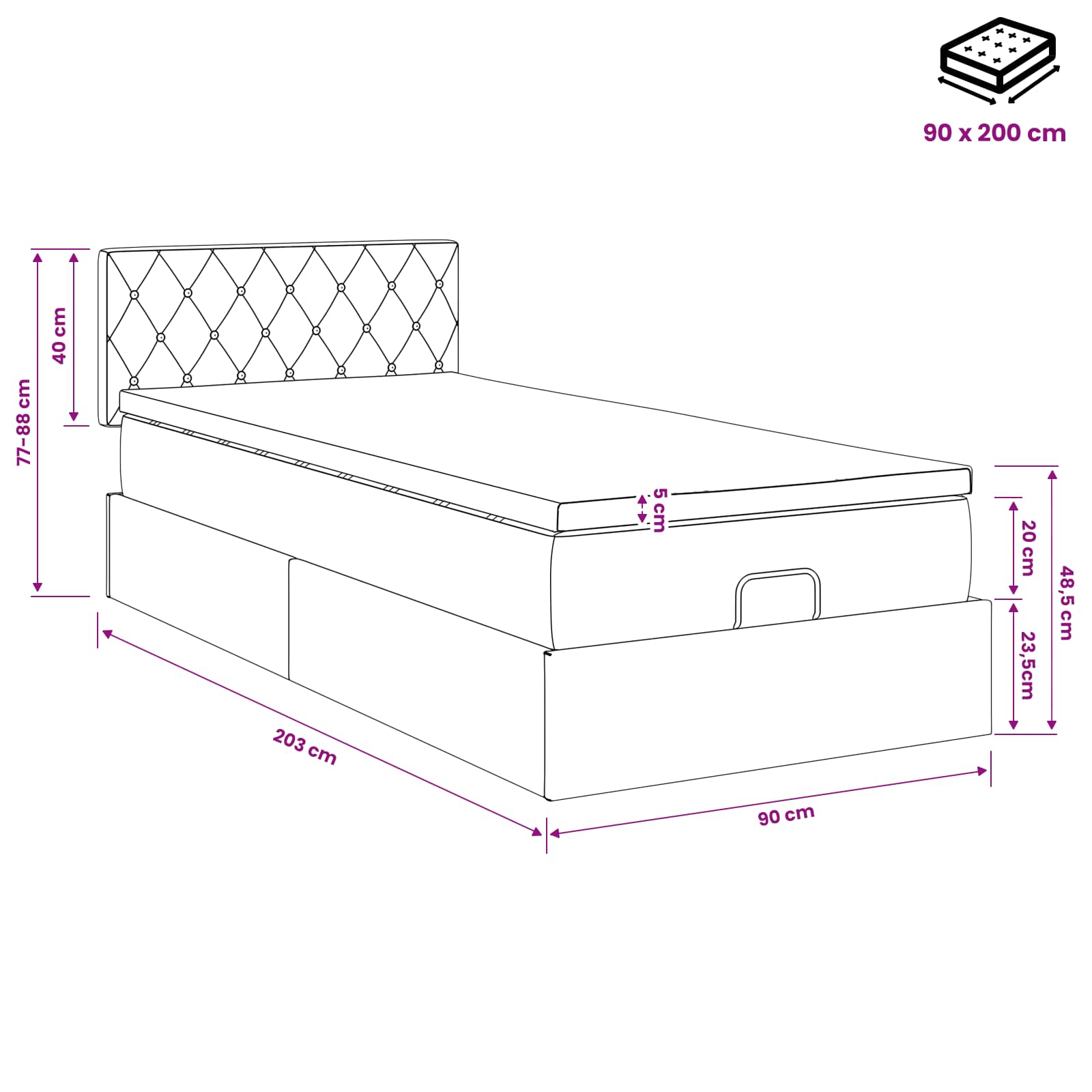 Ottoman bed met matras Donkergroen 90 x 200 cm Fluweel is nu te koop bij PeponiXL, paradijselijk wonen!