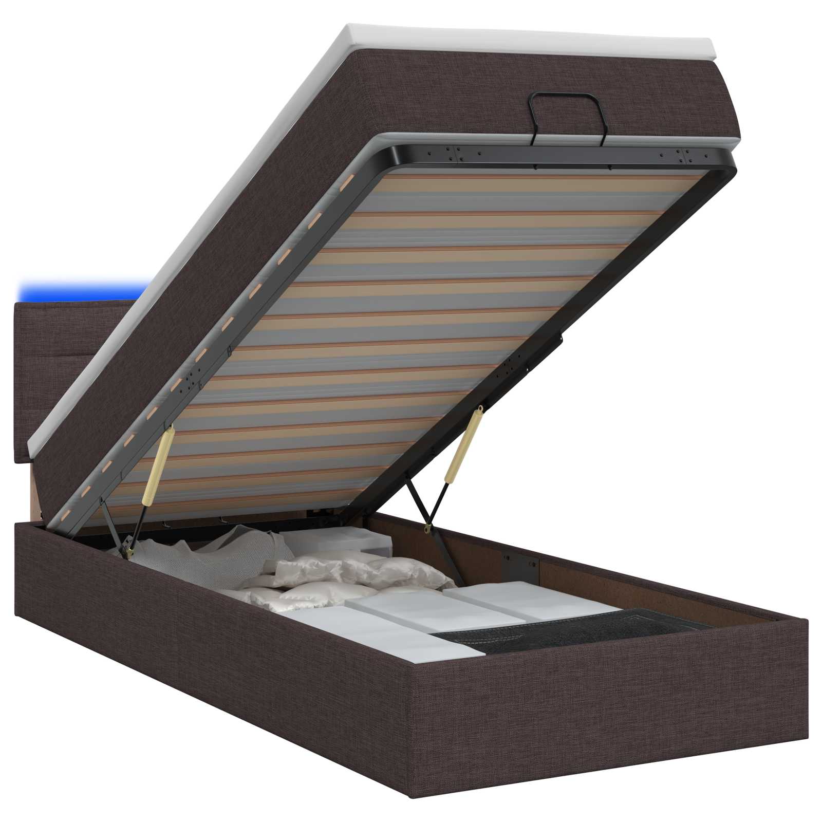 Ottoman Bed met Matrassen en LED Donkerbruin 90 x 190 cm Stof is nu te koop bij PeponiXL, paradijselijk wonen!