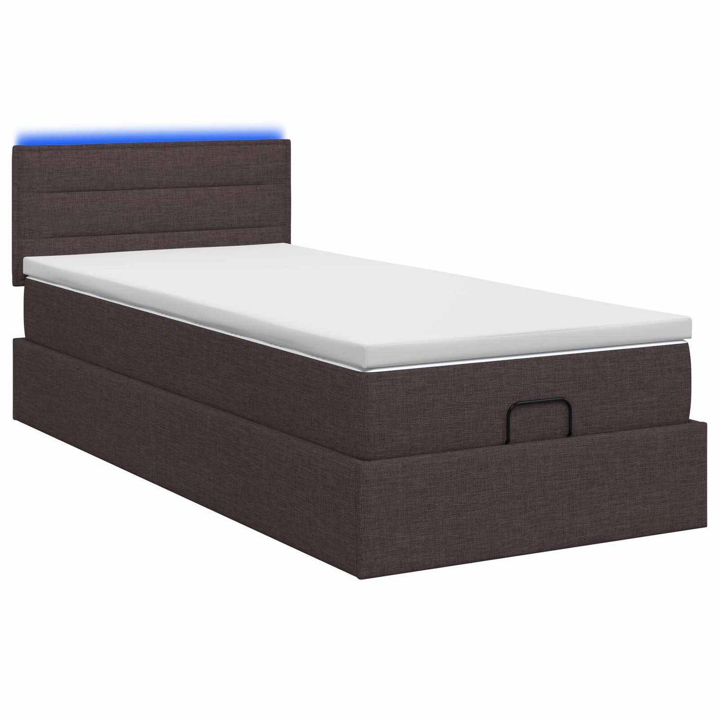 Ottoman Bed met Matrassen en LED Donkerbruin 90 x 190 cm Stof is nu te koop bij PeponiXL, paradijselijk wonen!