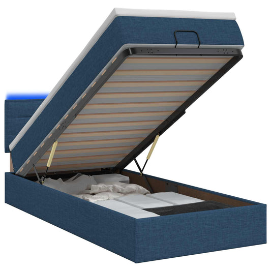 Ottoman Bed met Matrassen en LED Blauw 90 x 190 cm Stof is nu te koop bij PeponiXL, paradijselijk wonen!