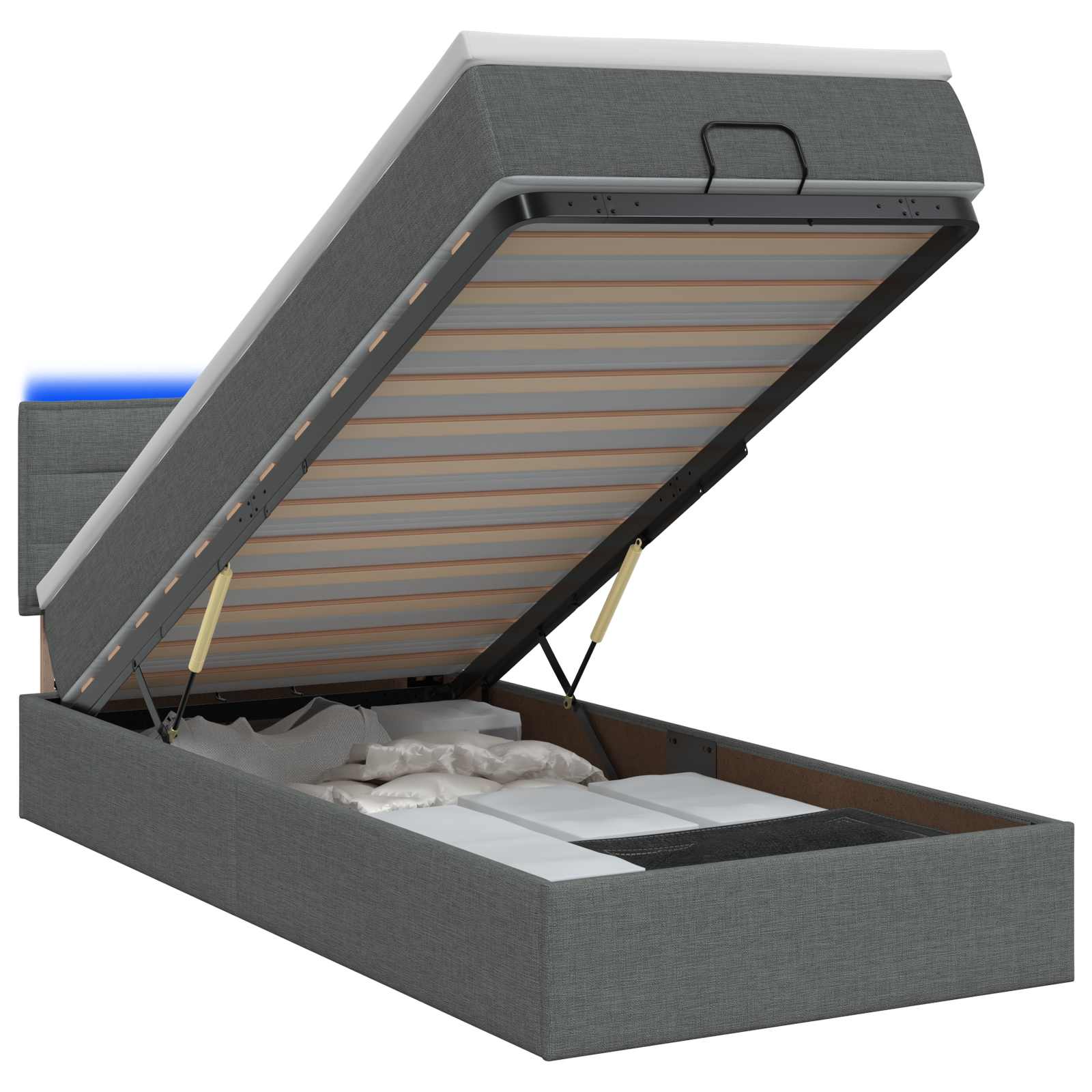 Ottoman Bed met Matrassen en LED Donkergrijs 100 x 200 cm Stof is nu te koop bij PeponiXL, paradijselijk wonen!
