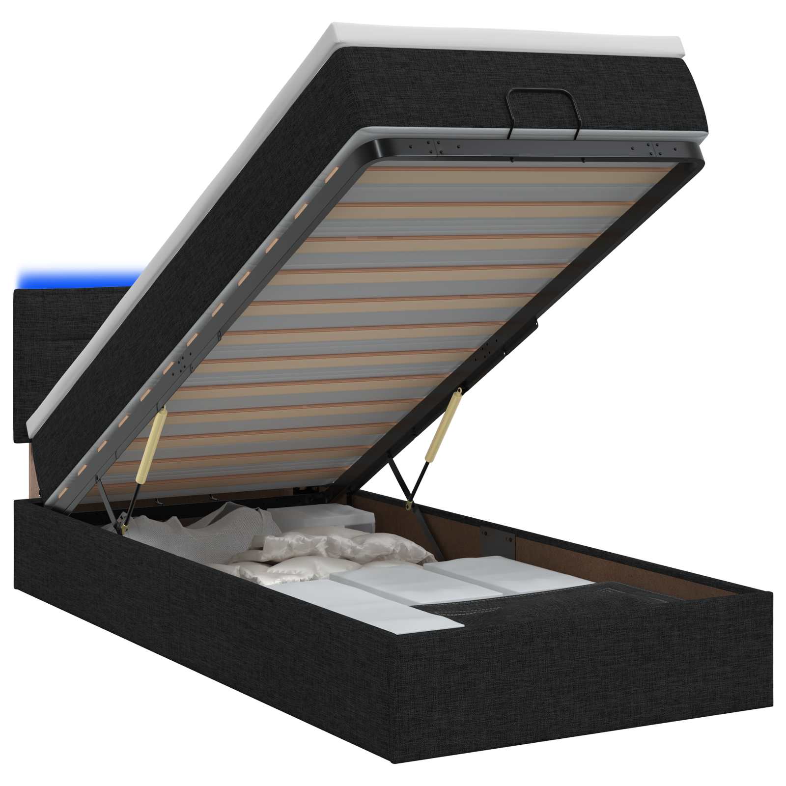 Ottoman Bed met Matrassen en LED Zwart 100 x 200 cm Stof is nu te koop bij PeponiXL, paradijselijk wonen!