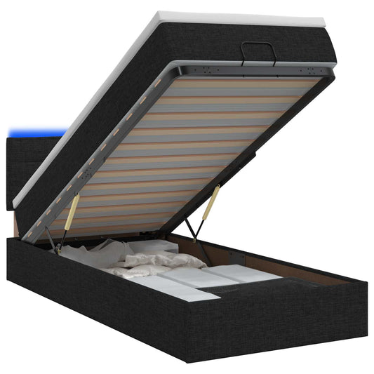 Ottoman Bed met Matrassen en LED Zwart 100 x 200 cm Stof is nu te koop bij PeponiXL, paradijselijk wonen!