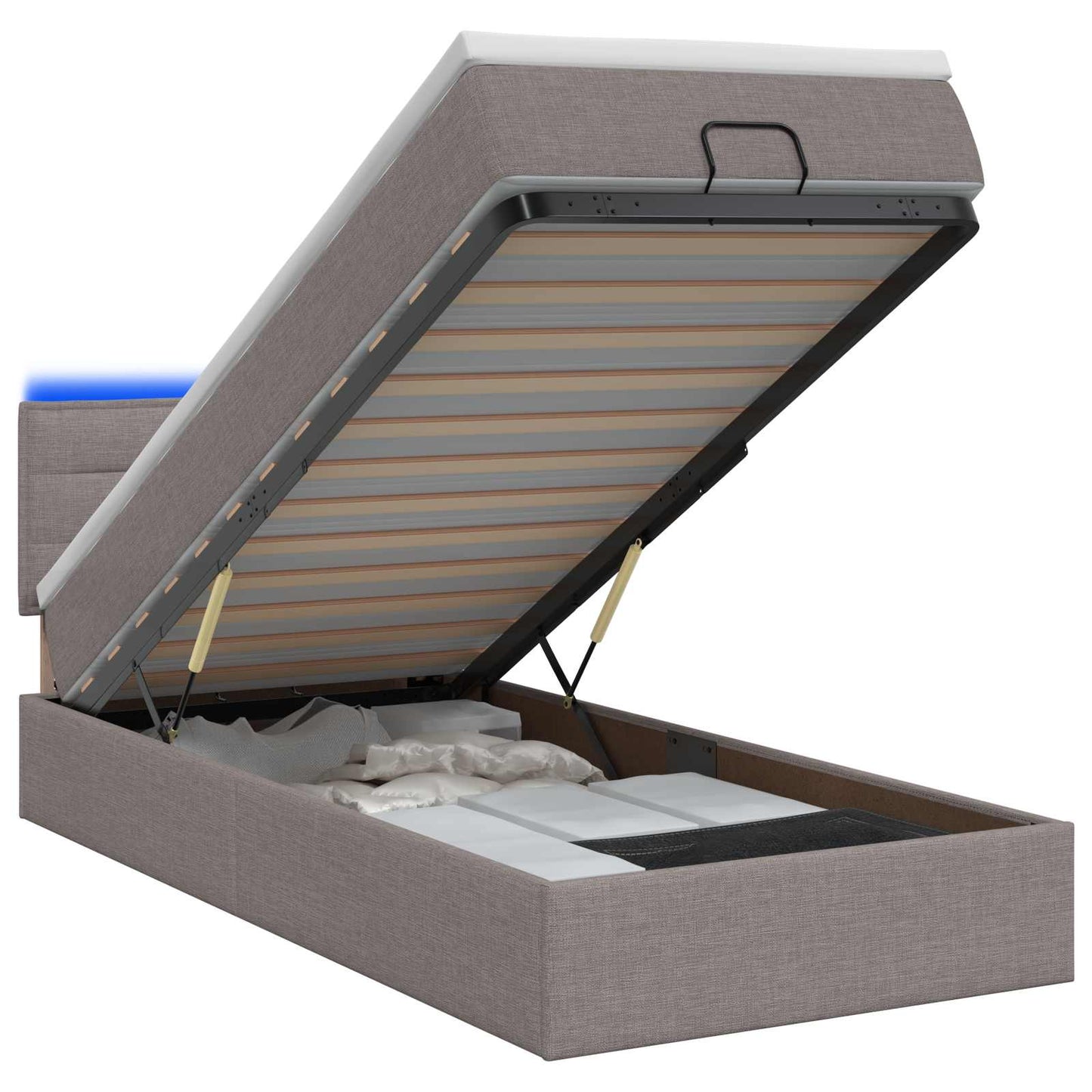 Ottoman Bed met Matrassen en LED Taupe 100 x 200 cm Stof is nu te koop bij PeponiXL, paradijselijk wonen!