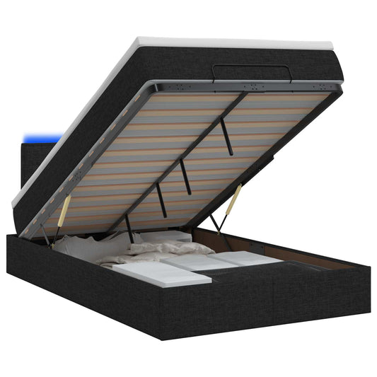 Ottoman Bed met Matrassen en LED Zwart 120 x 200 cm Stof is nu te koop bij PeponiXL, paradijselijk wonen!