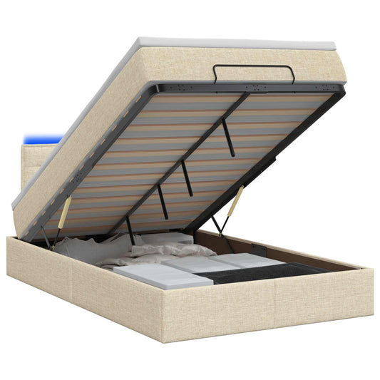 Ottoman Bed met Matrassen en LED Crèmekleurig 120 x 200 cm Stof is nu te koop bij PeponiXL, paradijselijk wonen!