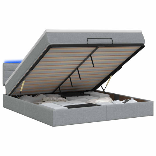 Ottoman Bed met Matrassen en LED Lichtgrijs 140 x 190 cm Stof is nu te koop bij PeponiXL, paradijselijk wonen!