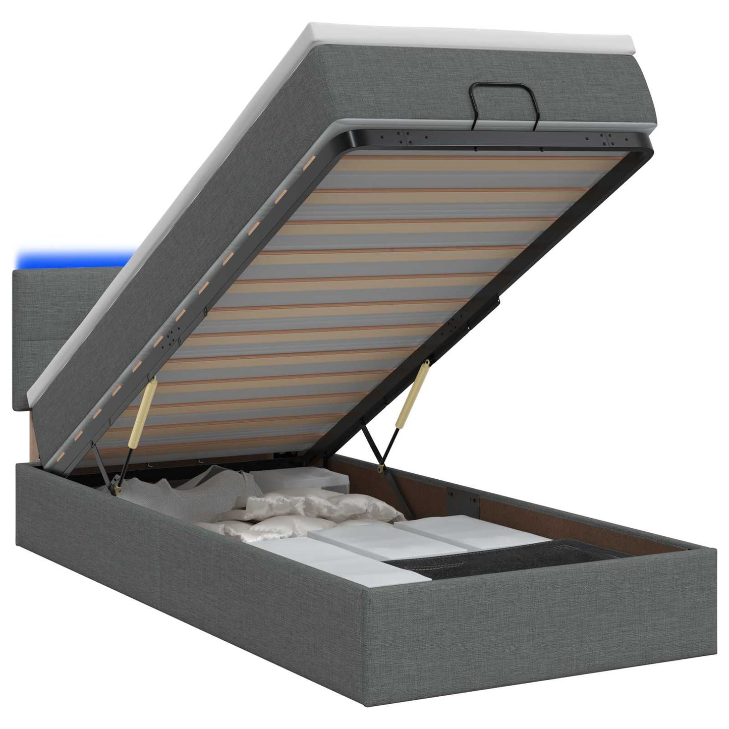 Ottoman Bed met Matrassen en LED Donkergrijs 90 x 190 cm Stof is nu te koop bij PeponiXL, paradijselijk wonen!