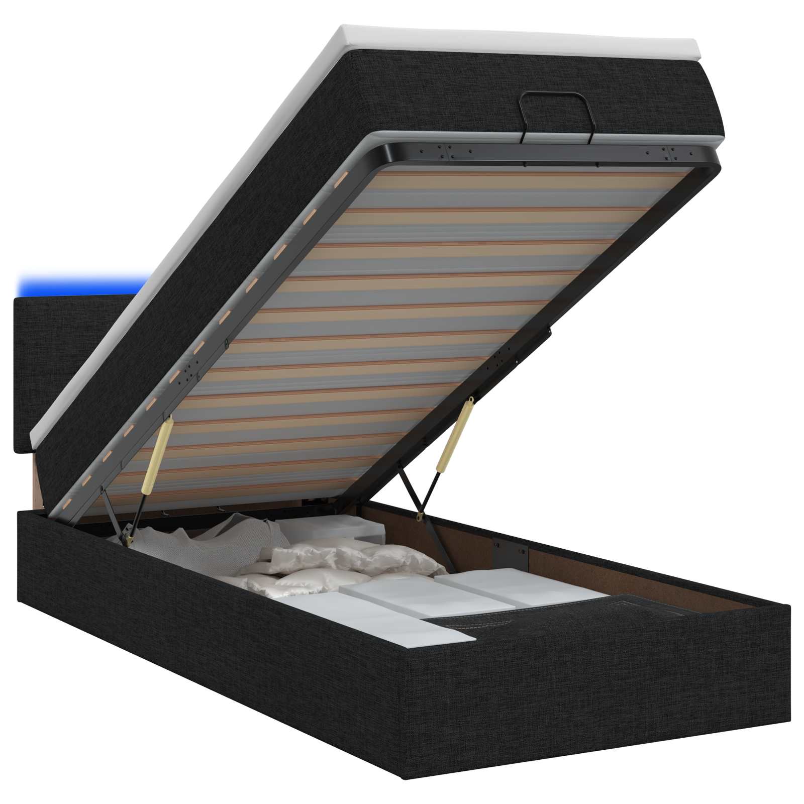 Ottoman Bed met Matrassen en LED Zwart 90 x 190 cm Stof is nu te koop bij PeponiXL, paradijselijk wonen!
