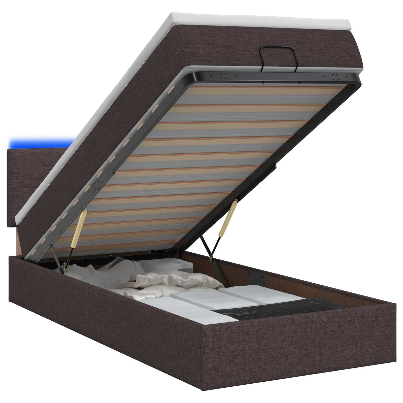 Ottoman Bed met Matrassen en LED Donkerbruin 90 x 190 cm Stof is nu te koop bij PeponiXL, paradijselijk wonen!