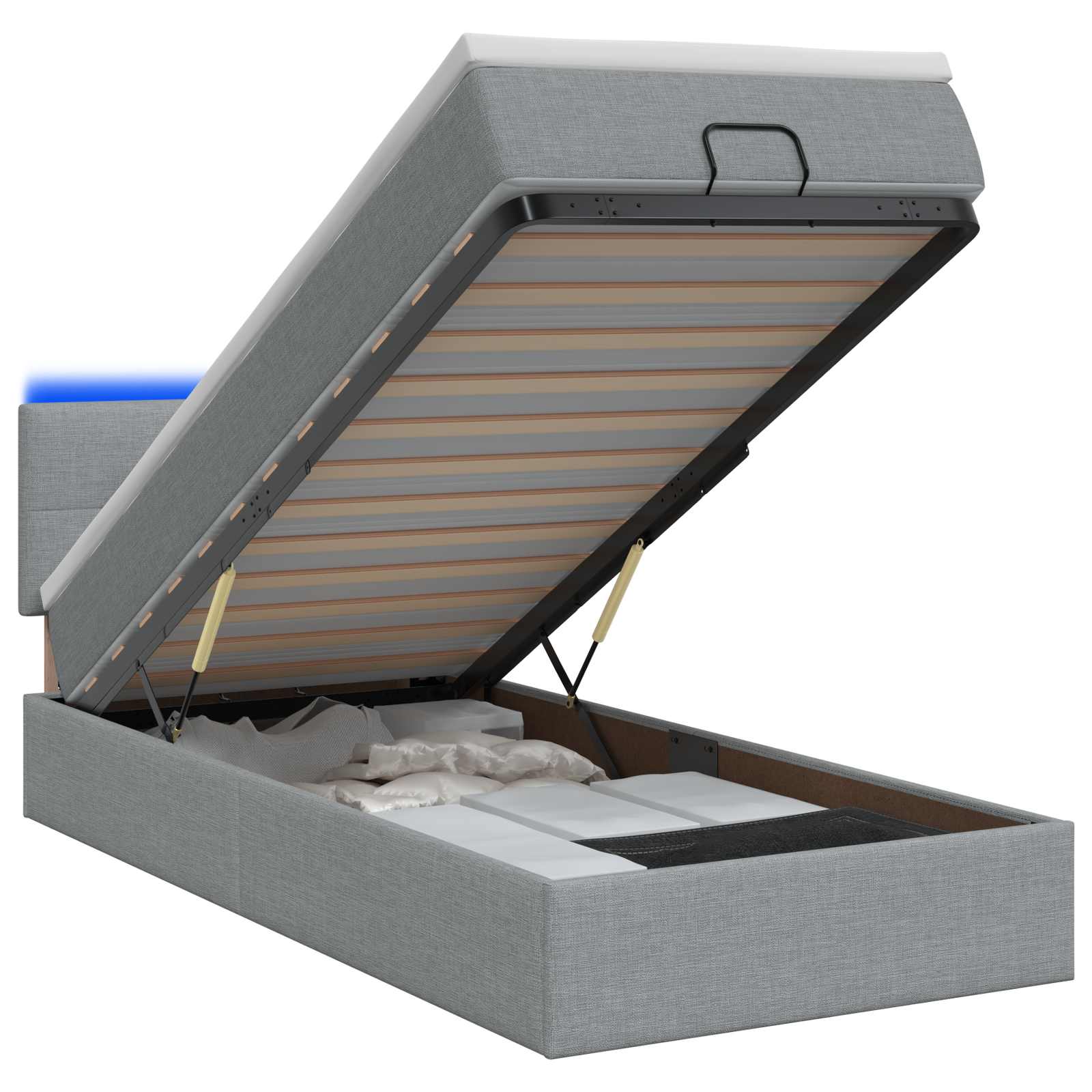 Ottoman Bed met Matrassen en LED Lichtgrijs 90 x 200 cm Stof is nu te koop bij PeponiXL, paradijselijk wonen!