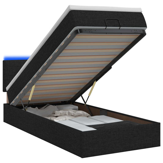 Ottoman Bed met Matrassen en LED Zwart 90 x 200 cm Stof is nu te koop bij PeponiXL, paradijselijk wonen!
