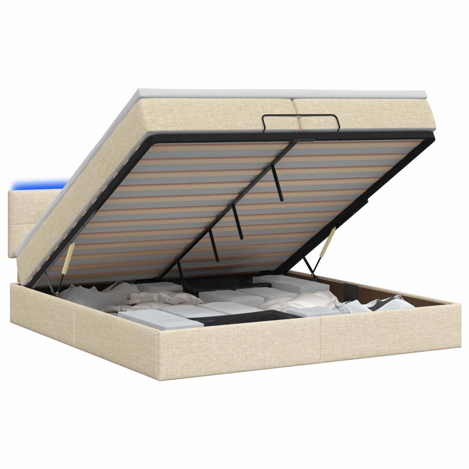Ottoman Bed met Matrassen en LED Crèmekleurig 200 x 200 cm Stof is nu te koop bij PeponiXL, paradijselijk wonen!