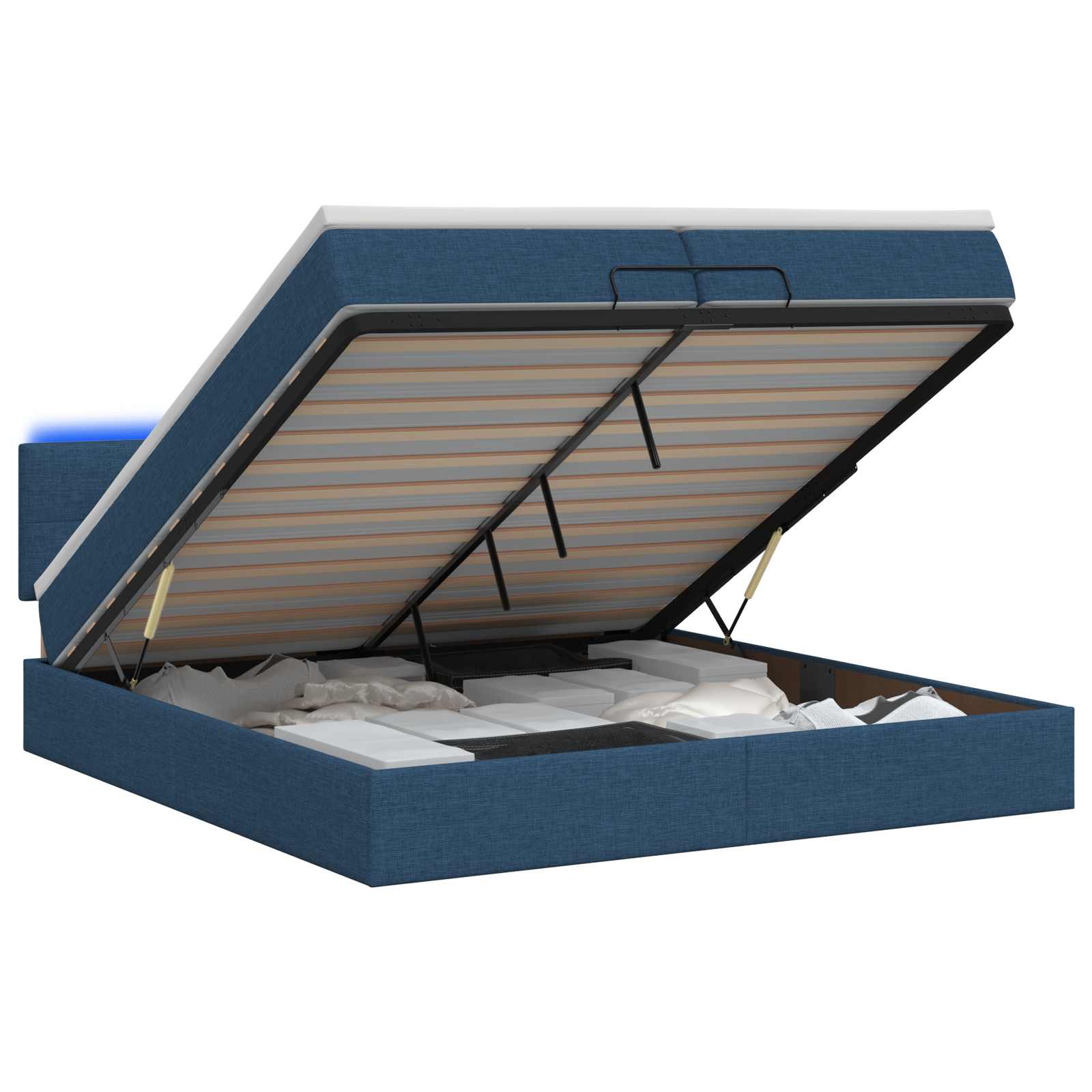 Ottoman Bed met Matrassen en LED Blauw 200 x 200 cm Stof is nu te koop bij PeponiXL, paradijselijk wonen!