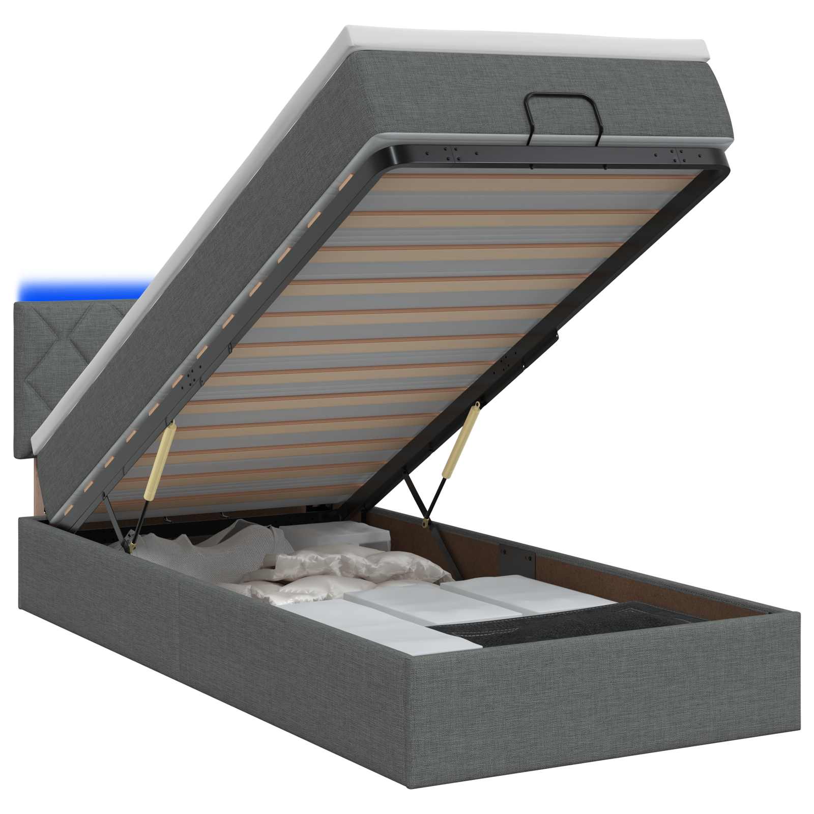 Ottoman Bed met Matrassen en LED Donkergrijs 80 x 200 cm Stof is nu te koop bij PeponiXL, paradijselijk wonen!