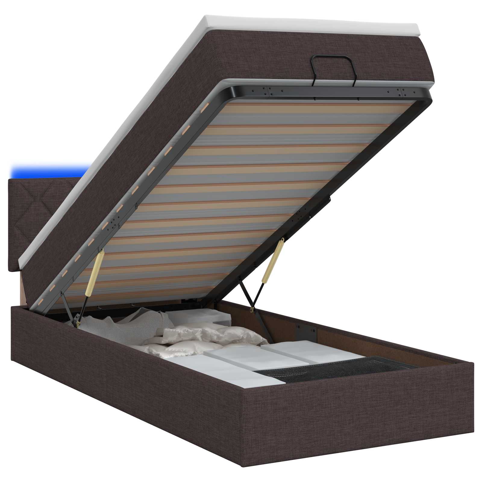 Ottoman Bed met Matrassen en LED Donkerbruin 80 x 200 cm Stof is nu te koop bij PeponiXL, paradijselijk wonen!