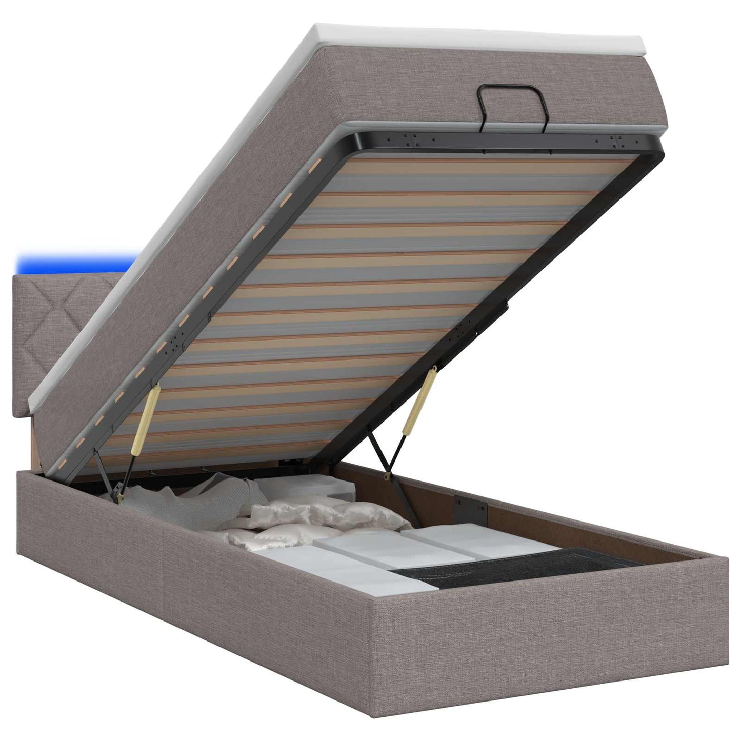 Ottoman Bed met Matrassen en LED Taupe 80 x 200 cm Stof is nu te koop bij PeponiXL, paradijselijk wonen!
