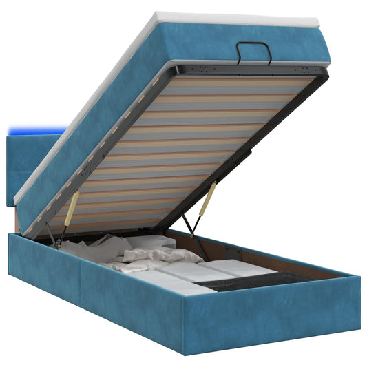 Ottoman Bed met Matrassen en LED Donkerblauw 90 x 200 cm is nu te koop bij PeponiXL, paradijselijk wonen!