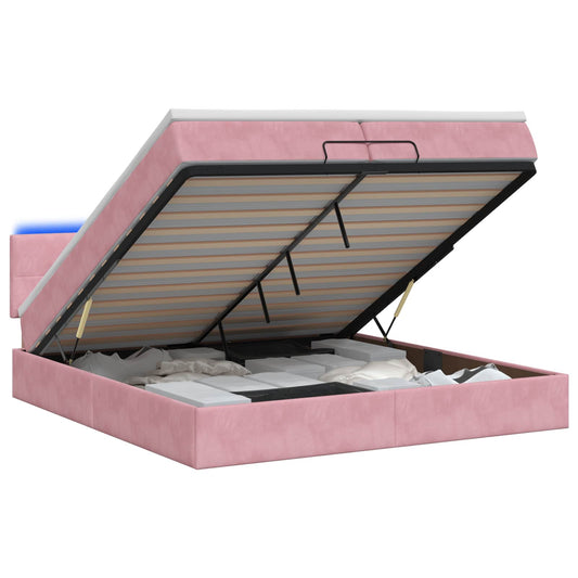 Ottoman Bed met Matrassen en LED Roze 200 x 200 cm fluweel is nu te koop bij PeponiXL, paradijselijk wonen!