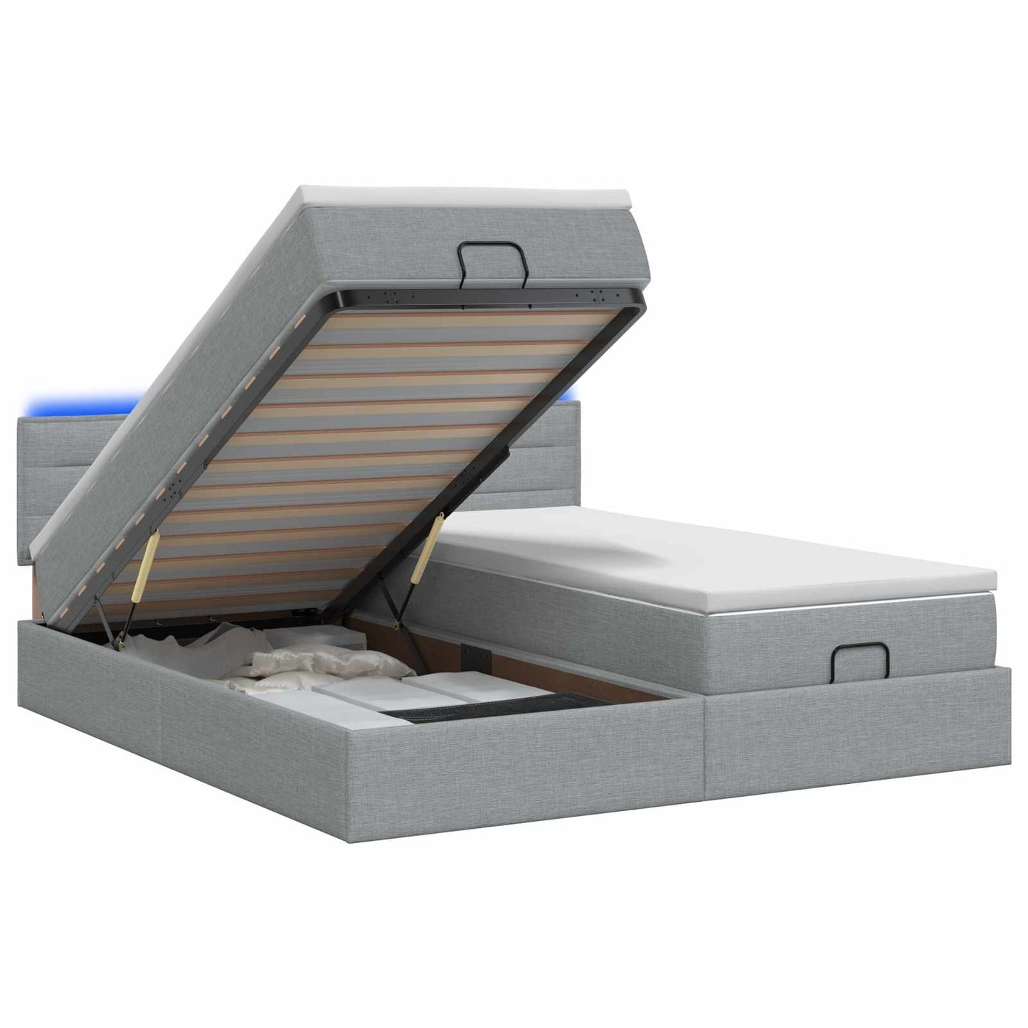 Ottoman Bed met Matrassen en LED Lichtgrijs 160 x 200 cm Stof is nu te koop bij PeponiXL, paradijselijk wonen!