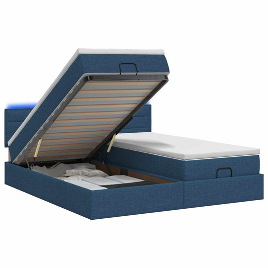Ottoman Bed met Matrassen en LED Blauw 180 x 200 cm Stof is nu te koop bij PeponiXL, paradijselijk wonen!