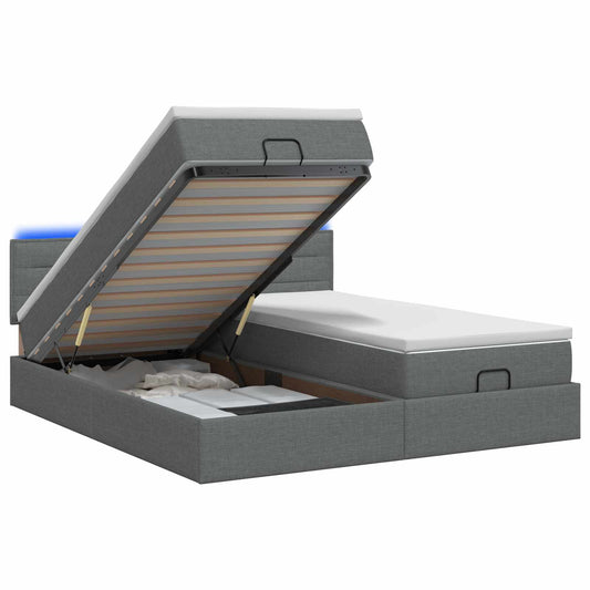 Ottoman Bed met Matrassen en LED Donkergrijs 200 x 200 cm Stof is nu te koop bij PeponiXL, paradijselijk wonen!
